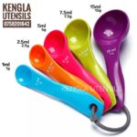 Set of five multicolored measuring spoons set
