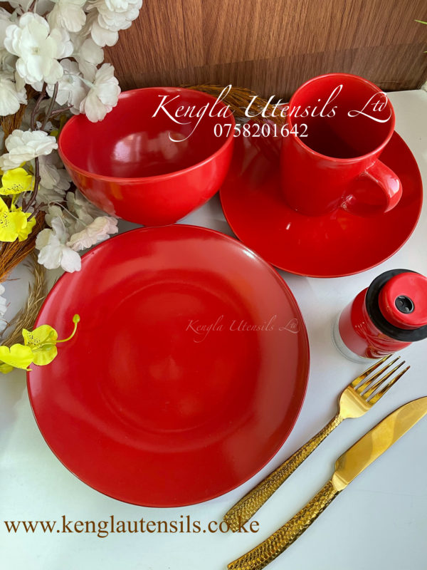 Red 24 piece ceramic dinner set