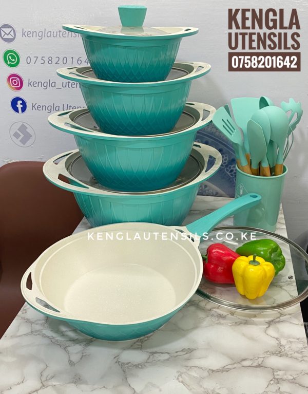 Turquoise Blue Non stick marble coated cookware