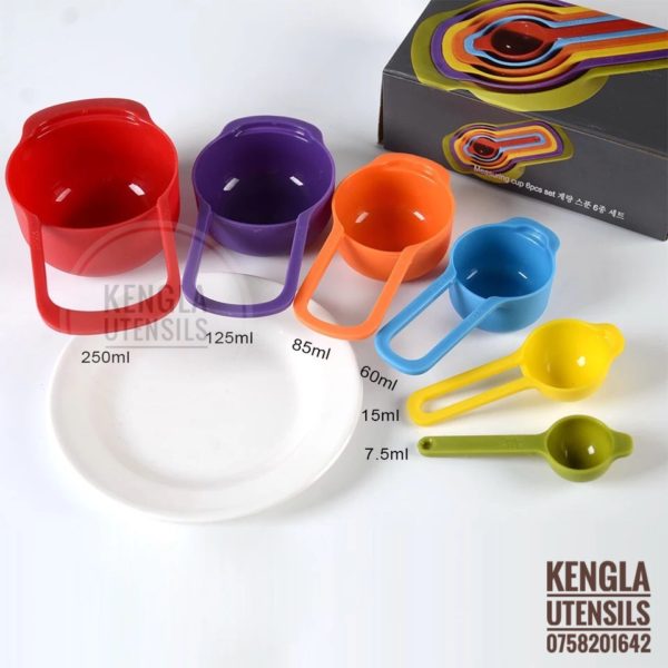 Multicolored measuring cups.