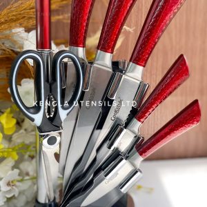 9pc Maroon Cookstyle knife set