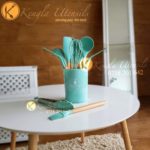 12 pieces silicones spoons with holder set Turquoise Green