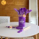 12 pieces silicones spoons with holder set purple