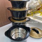 Set of 4 Black flowered stainless Hotpots (1lt - 3lts)
