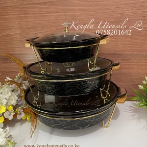 Set of 3 Round Black ceramic food warmers
