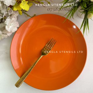 Set of 6 orange ceramic dinner plates