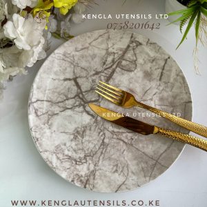 Set of 6 ceramic brown marble dinner plates in