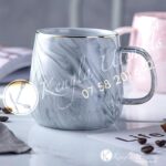 GREY Set of 6 400 Ml Marble Gold Ceramic Mugs