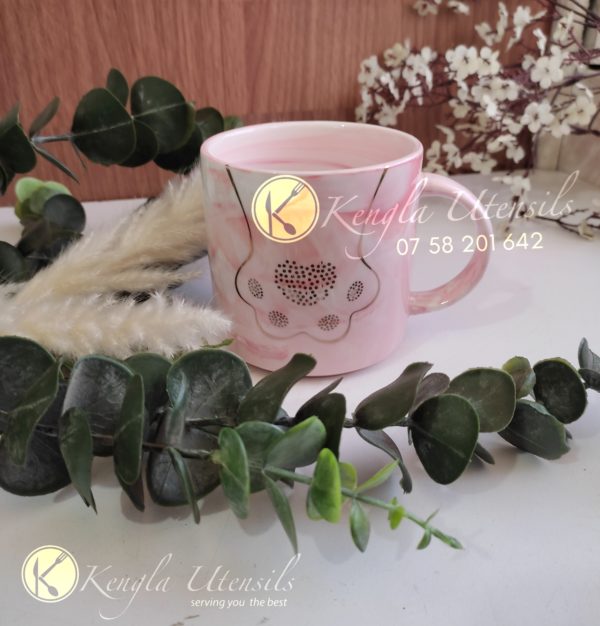 Pink paw Ceramic marble print mug