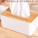 Nordic white Plastic Napkin / Serviette Holder, with wooden lid