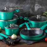 Green Edenberg Non-stick cookware set with kitchen tools 15pcs EB-5623