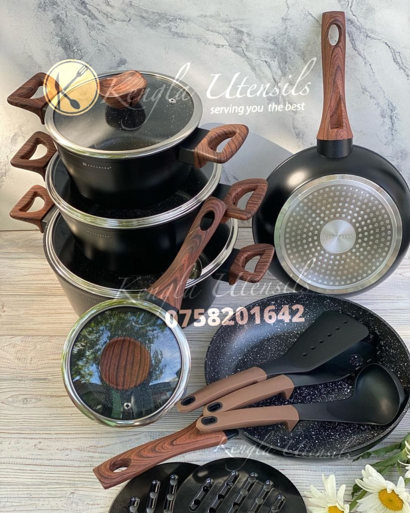 Black Non-stick cookware set with kitchen tools 15pc EB-5616 to ...