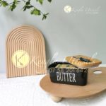 Black Ceramic Butter Dish, 22oz Large Butter Dish Ceramic Container with Bamboo Lid and Knife