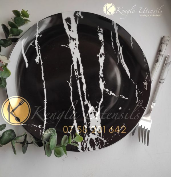 Set of 6 Black marble ceramic Dinner Plates