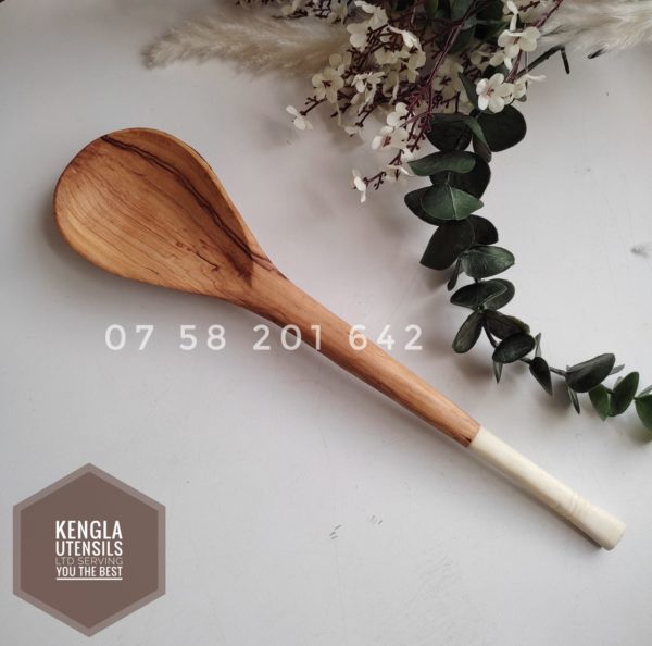 Wild Olive Wood Round bone serving/cooking spoon.