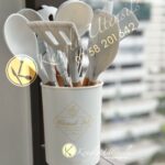12PC (Marble white) Heat resistant Silicone Kitchen Utensils Set with Wooden Handles, Cooking Utensil Set with Holder.