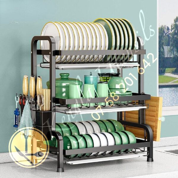 3 Tier Dish Rack Cutlery Drying Drainer Tray Plate Cup Holder Kitchen Storage.