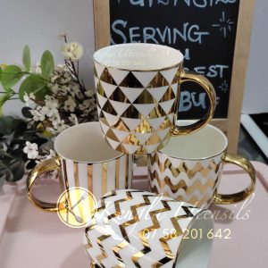 Set of 6 White Gold Plated 380ML Mugs