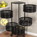 5 LAYER ROTATING MULTI PURPOSE RACK, ROUND SHAPE 5 TIER TROLLEY, BLACK