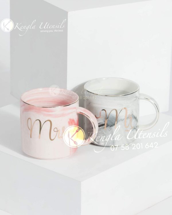 Set of 2 Mr & Mrs Marble Effect Ceramic Mugs