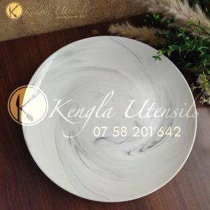 Set of 6 large grey black marble print ceramic dinner plates.