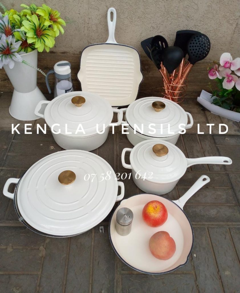 10Piece Ultimate Cast Iron Cookware Set White Kengla Utensils