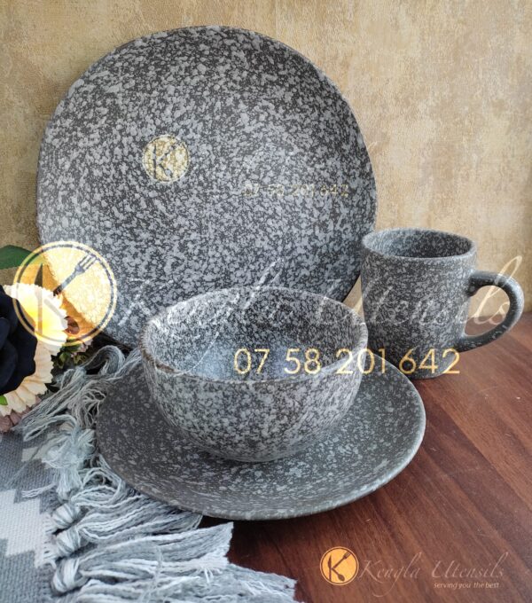 24-Piece Service for 6 Ceramic Dinnerware Set Grey White Speckled Dinner Set.