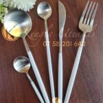 30PC Heavy Quality White Silver Sleek Stainless Steel Cutlery Set.