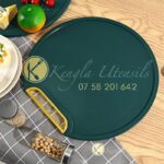 Antibacterial Non skid Chopping Board Round With Rotating Handle Emerald green.