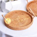 24CM Round Rattan Tray with Handle Hand-Woven.