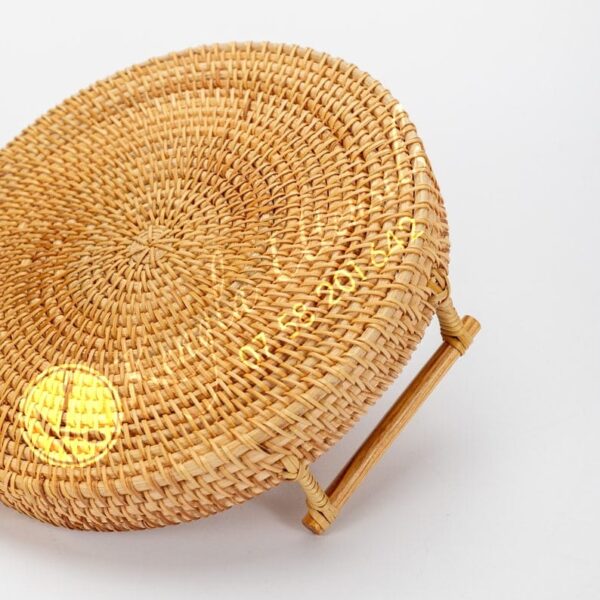 28CM Round Rattan Tray with Handle Hand-Woven.