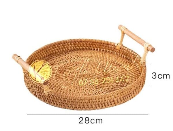 28CM Round Rattan Tray with Handle Hand-Woven.