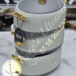 Set of 3 Serving Hotpots with lid Dark Light Grey Gold