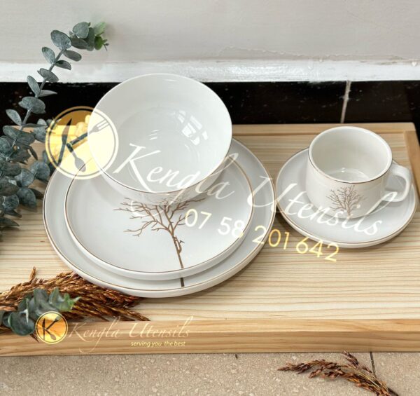 30-Piece Luxurious Fine Bone Ceramic Gold Tree Dinnerware Set Service for 6