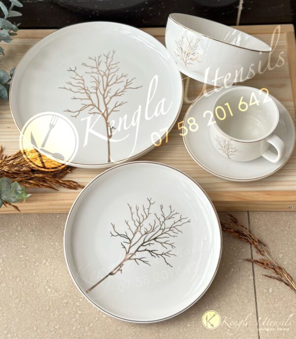 30-Piece Luxurious Fine Bone Ceramic Gold Tree Dinnerware Set Service for 6