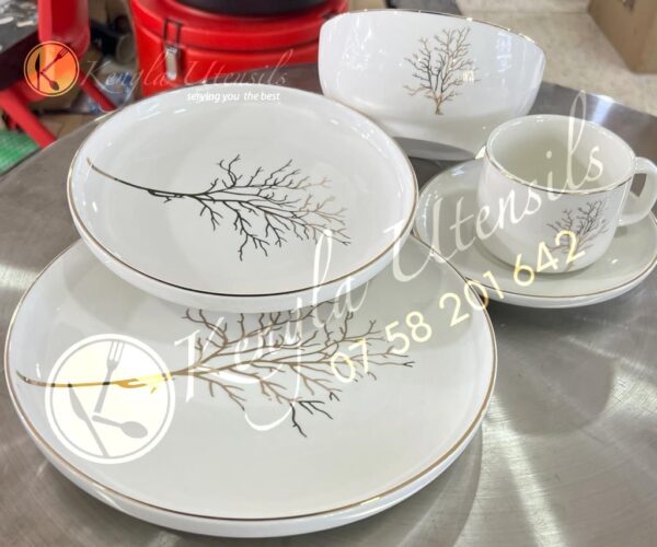 30-Piece Luxurious Fine Bone Ceramic Gold Tree Dinnerware Set Service for 6