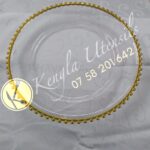 Set of 6 13 Inch Round Elegant Serve ware Charger Plate. Gold Beaded Edge