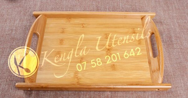 Large Bamboo Serving Tray Multi Functional Wooden Butlers Tray with Handles .