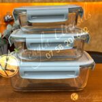 Set of 3 Microwave safe glass containers with insulated lunch bag. Light Blue