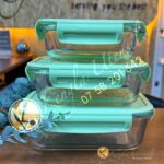 Set of 3 Microwave safe glass containers with insulated lunch bag. LIME GREEN