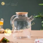 1.6LT Transparent Borosilicate Glass Teapot Heat-Resistant With Bamboo Lid.