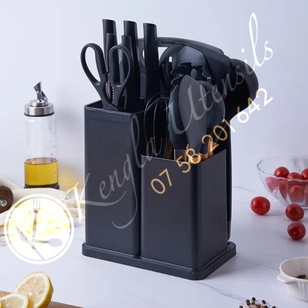 19PCS Kitchen Wares And Utensils Silicone Kitchen Utensil Set Stainless Steel Kitchen Knife Set BLACK