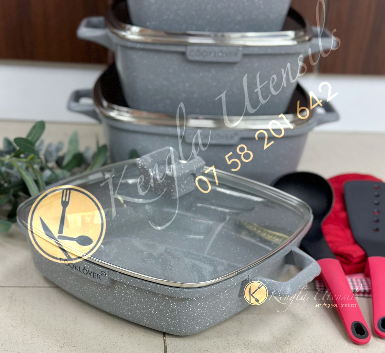 15PCS COOKLOVER GREY SQUARE MARBLE NONSTICK QUALITY COOKWARE SET.