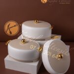 Set of 3 Serving Hotpots with lid White Beige Gold
