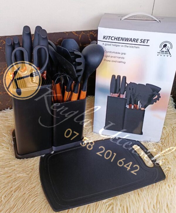 19PCS Kitchen Wares And Utensils Silicone Kitchen Utensil Set Stainless Steel Kitchen Knife Set BLACK