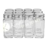 12 pieces of Square Glass Spice Bottles 120Ml Spice Jars with Silver Metal Lids, Shaker Tops, Pen and Labels.