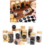 12 pieces of Bamboo lid Square Glass Spice Bottles 120Ml Spice Jars with Brown bamboo Lids, Shaker Tops, Pen and Labels.