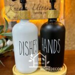 Set of two 500ml Glass Hand Dish Soap Pump Dispenser Bottle with wooden Base.Black and White
