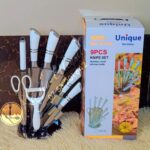 9pcs Unique Stainless Steel Knife Set. WHITE SILVER