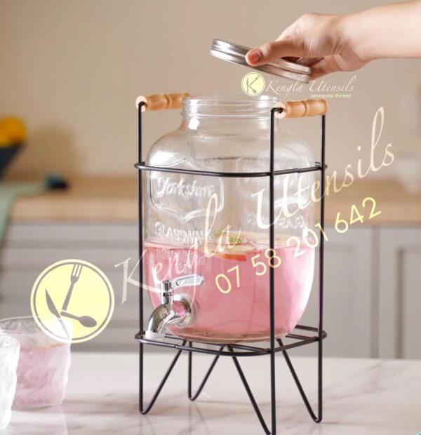 5Lt Large Glass Drink Dispenser With Stand.